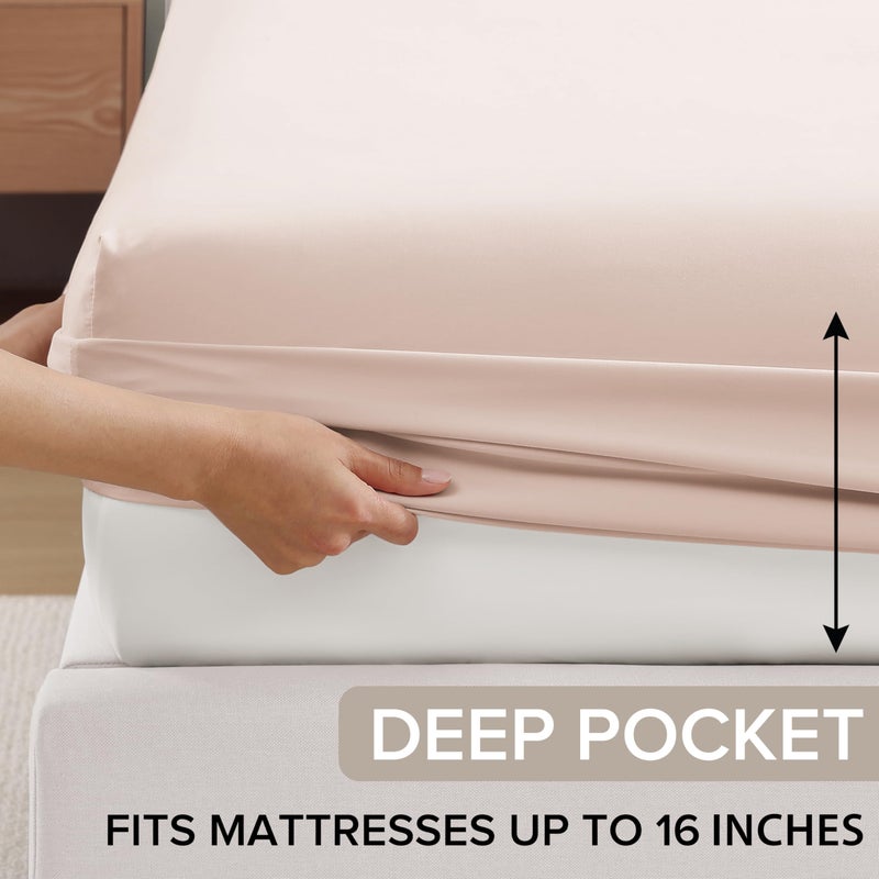UGG Queen Sheet Set 4-Piece Luxury Cooling Sheets Deep Pockets Premium Bedding with 2 Pillow Shams Hypoallergenic Machine Washable Soft Lightweight Bed Set for Bedroom, Queen, Shell Pink (Hedi) - Image 5